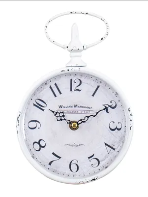 Produktbild von Wanduhr Antik Weiß H24cm William Marchant Metall Uhr Shabby Chic Vintage Retro Metalluhr Nostalgie Landhausstil Deko