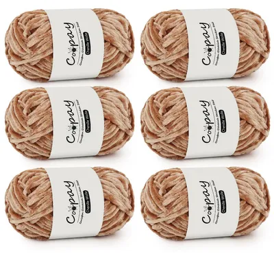 Immagine prodotto di Filato di chenille per uncinetto e maglia, 6 gomitoli da 100g, colore kaki chiaro, 100% poliestere