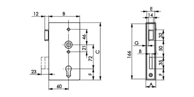 Obrázek produktu pro Panikový zámek AMF (paniková funkce D canting / 33/60/72/9 mm DIN vlevo) - 13375