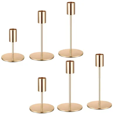 6er-Set goldene Metall-Kerzenhalter, Vintage-Stabkerzenständer