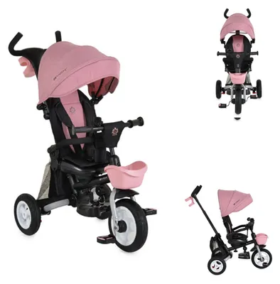 Produktbild von Byox Tricycle Flexy Lux 3 in 1 Dreirad, klappbar, Gummireifen, drehbarer Sitz rosa pink