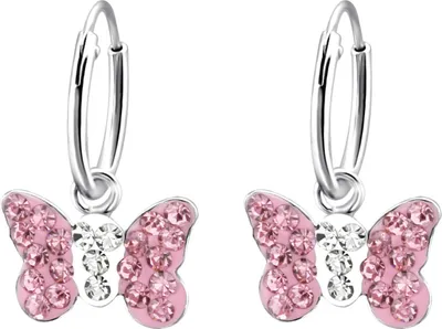 Produktbild von Kinderohrringe Creolen 925 Sterling Silber Schmetterlinge in verschiedenen Farben Farbe - Rosa