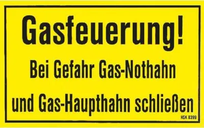 Produktbild von Hinweisschild - Gasfeuerung - Gr. ca. 25 x 15 cm – 308399