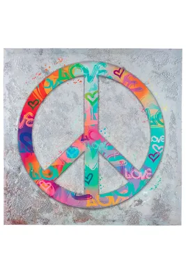 Image de Gilde Bild, quadratisch, "PEACE", Herzmotiv, Peacemotiv, Holz, Leinwand, grau, mehrfarbig, VE 2, L. 2.5 cm, B. 50 cm, H. 50 cm 38334 4063387383346
