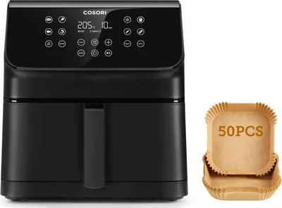 Obrázek produktu pro Fritéza bez oleje COSORI Premium II Chef Edition, objem 6,2 l, 12 programů, 1700 W, černá, včetně 50 kusů pečícího papíru