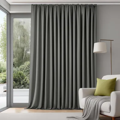 Produktbild von Gardine Wohnzimmer Blickdicht Thermogardine mit Kräuselband 175x280 cm Grau 1 Stück