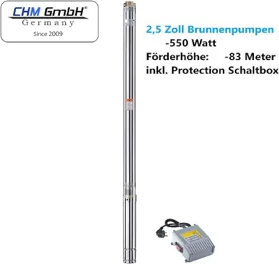 Produktbild von CHM GmbH® Brunnenpumpe 2,5 Zoll 550 Watt 8,2 Bar 2700 L/h sandresistent bis zu 5 %