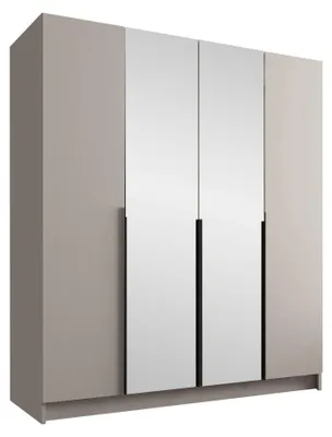 Produktbild von MIRJAN24 Kleiderschrank Santi II, Schlafzimmer, mit Spiegel, Drehtürenschrank, mit Kleiderstange, Modern, Garderobenschrank, Metallgriffe (Farbe: Cashmere / Cashmere + Schwarz)