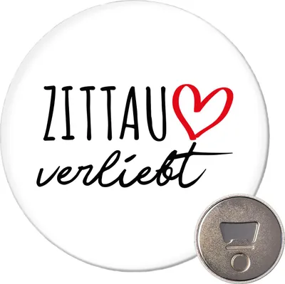 Produktbild von Huuraa Magnet Zittau verliebt 59mm Kühlschrankmagnet rund Flaschenöffner Geschenkidee