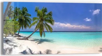 Produktbild von DEQORI Glasbild Echtglas 60x30 cm 'Paradiesischer Strand' Wandbild Bild modern Deko