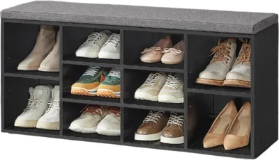 Zdjęcie produktu dla Ławka na buty Rootz – półka na buty – siedzisko do przedpokoju – konstrukcja oszczędzająca miejsce – 30,1 cm x 104,1 cm x 48,1 cm – czarna