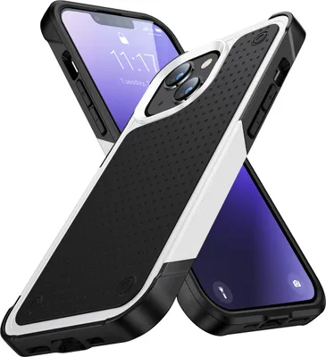Image de Coque pour iPhone 14 Plus, qualité militaire, coque antichoc hybride 2en1 en PC dur et TPU souple Blanc Noir
