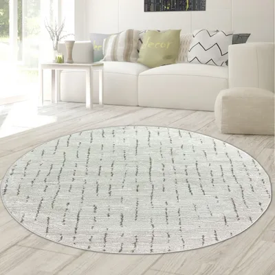 Immagine prodotto di Tappeto per il soggiorno Tappeto per la camera da letto Motivo a strisce morbide color crema e grigio Dimensioni - 160 cm Rotondo