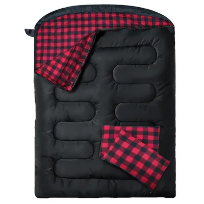 Produktbild von Doppelschlafsack Flanell für Erwachsene Deckenschlafsack 2 Personen Winter mit 2 Kissen und Tragetasche für Outdoor Camping Wandern 233 * 157CM