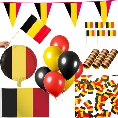 Produktbild von Belgien Party Deko Set 352 tlg. Partyset Partydeko schwarz rot gold Fussball EM WM