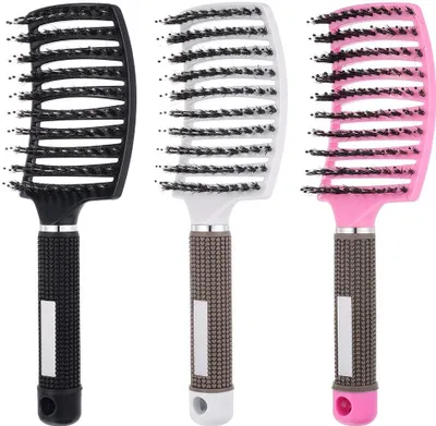 Produktbild von 3 Stücke Entlüftete Entwirrende Haarbürste Wildschweinborsten Gebogene Haarbürste Detangling Haarstyling Bürste für Styling Hair Brush Set