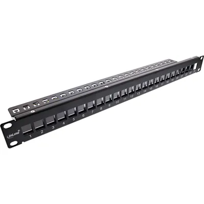 Produktbild von InLine Patchfeld 24-fach, Keystone Leerblech Patchpanel, 19", 1HE, schwarz, Schwarz, Rackeinbau, 1U, 100 mm, 510 mm, 60 mm
