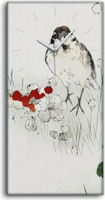 Produktbild von Wanduhr Bürouhr Leinwand Bild 30x60 Malerei Asiatische Blätter Blumen Tier Vogel - weiße Hände