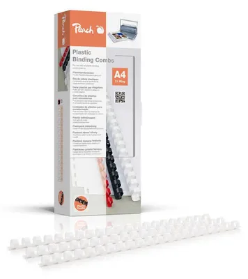 Produktbild von Peach PB410-01 Plastikbinderücken A4, 10 mm, 65 Blatt, 100 Stück, weiß