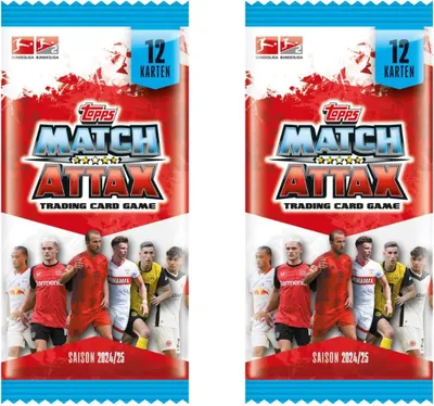 Produktbild von Match Attax Bundesliga 2024/2025 – 2 Booster (je 12 Karten) – Sammelkarten für Fans & Sammler + Heartforcards® Versandschutz