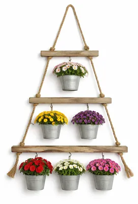 Produktbild von Holz Leiter Deko Blumenampel Holz Wanddekoration + Haken B38xT2xH68cm