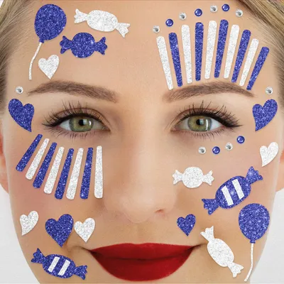 Produktbild von Glitter Face Tattoo -Clown Blau Karneval Gesicht Schminke Fasching Party Schmuck