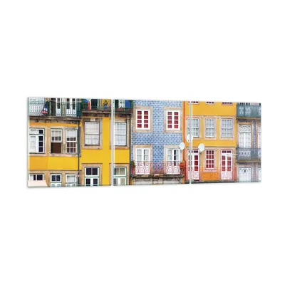 Produktbild von Bilder auf glas - 3 Teile - Casas Ribeira Porto - 150x50cm - Glasbilder - Wandbilder - Bilder - zum Aufhängen bereit - Wanddekoration aus Glas - Glas Bilder - Wandbild auf Glas - GCA150x50-4249