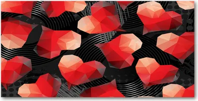 Produktbild von Tulup® Glas-Bild - 100x50 -Wandkunst - Wandbild hinter gehärtetem Sicherheitsglas  - Sonstige - Geometrische Herzen - Rot