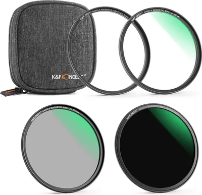 Produktbild von K & F CONCEPT 3er Ultra Clear Magnetfilter (UV-Filter + CPL-Filter + ND1000-Filter) Wasserdicht kratzfest mit Adapterring-Aufbewahrungstasche fuer DSLR-Kameraobjektiv, 67 mm Durchmesser