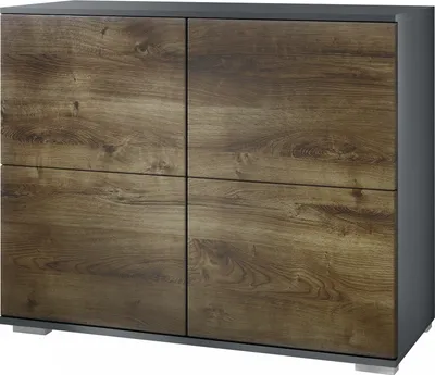 Produktbild von Vladon Kommode Rova V3, Moderner Küchenschrank mit 4 Push-to-Open Türen Anthrazit matt / Eiche Ribbeck (92,5 x 75.5 x 35)