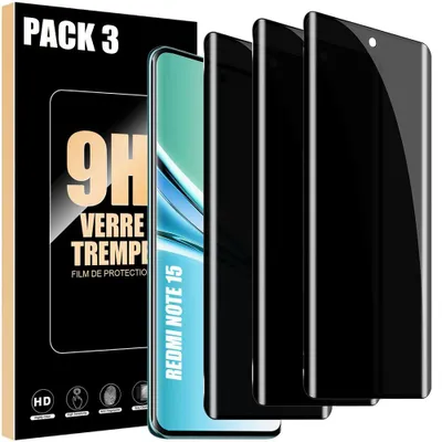 Image de 3 Verre Trempé Anti-espion pour Xiaomi Redmi Note 15 5G/4G, Vitre Protection Installation Facile