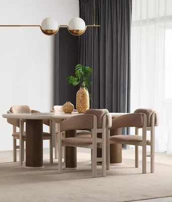 Produktbild von Hellbeige Esszimmer Garnitur Holz Esstisch 6x Edle Polsterstühle