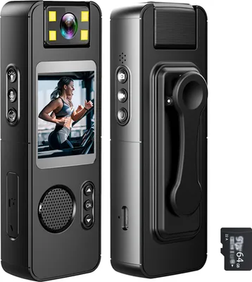 Zdjęcie produktu dla kamera samochodowa 1080P z nagrywaniem audio i wideo. Przenośna kamera do ciała. Kamera WiFi z obrotowym obiektywem 180′ã. Światła wypełniające LED. Tylny klips. karta TF 64 GB do użytku przez organy ścigania. Osobiste podróże. Nagrywanie sportów na świeżym powietrzu
