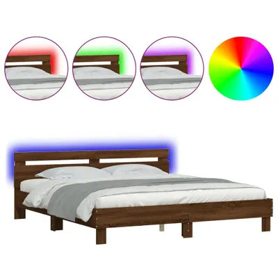 Image de vidaXL Cadre de lit avec tête de lit et éclairage LED aspect chêne brun