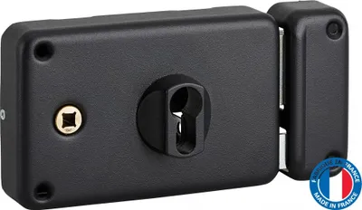 Image de Boitier de serrure horizontale en applique double entrée pour porte d'entrée, droite, axe 60mm, 140x88mm, noir - THIRARD