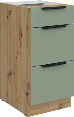 Immagine prodotto di Mobile da cucina con cassetti LUNARA - larghezza 40 cm, verde / rovere artigianale