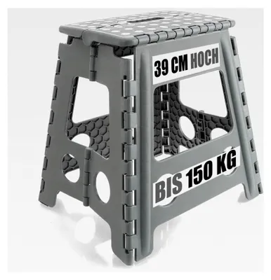 Produktbild von Klapptritt mit Gumminoppen XXL - Faltbarer Tritthocker - tragbare Aufstiegshilfe für Haushalt, Küche und Bad - Rutschfester Klapphocker - Tragkraft bis 150 kg (weiß/grau XXL - 1 Stück)
