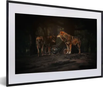 Produktbild von MuchoWow® Gerahmtes Poster Wolf - Tiere - Wald 60x40 cm - Poster mit Schwarzem Bilderrahmen Wandposter Rahmen Foto Bilder - Schlafzimmer - Plakat in Rahmen - Drucken