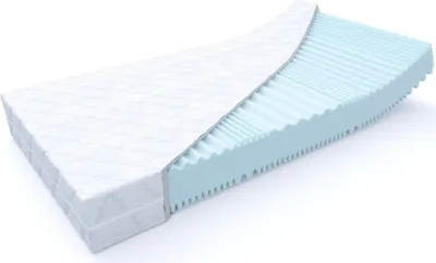 A cutaway view of a mattress showing its layered construction.
