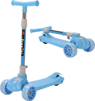 Image de LED Enfants trottinette pliable hauteur réglable 3 roues pour les enfants 2-8 ans en bleu