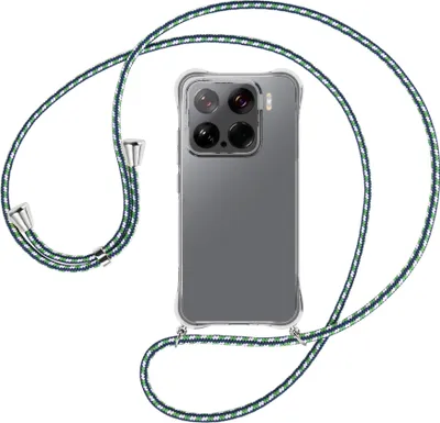 Produktbild von Handykette Backcover-Schutzhülle mit Band (Metall silberfarben) für Xiaomi 15 5G - grün/blau/weiß