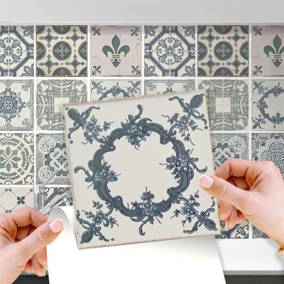 Produktbild von WALPLUS 24 PCS Selbstklebende Fliesen Küche 15x15 cm Küche Backsplash Fliese Aufkleber Abnehmbare Fliese Film Badezimmer Vintage Azulejo Klebefliesen DIY Kunst Haus Dekorationen