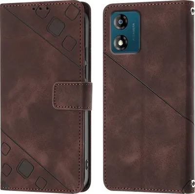 Produktbild von Hülle für Motorola Moto E13 Prägung Flip Leder Brieftasche Schutzhülle mit Ständer Braun