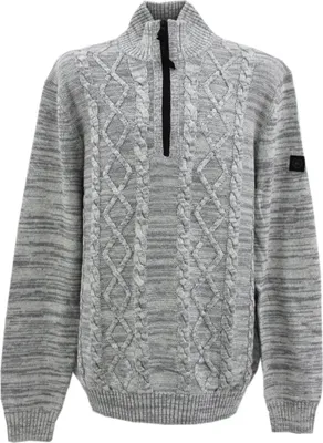 Produktbild von 33307 Lerros, ,  Herren Troyer Pullover Pulli Mock Zip, mittlerer Zopfstrick, hellgrau melange, XXL