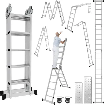 Produktbild von Bettizia Mehrzweckleiter Multifunktionsleiter Klappleiter 4x5 582cm Teleskopleiter A-Rahmenleiter Anlegeleiter Stehleiter Haushaltsleiter Aluleiter