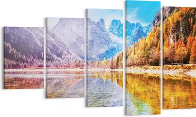 Produktbild von Bild auf Leinwand - Leinwandbild - 5 Teile - Herbst Landschaft Berge - 100x60cm - Wand Bild - Wanddeko - Wandbilder - Leinwanddruck - Bilder - Wanddekoration - Leinwand bilder - EG100x60-4624