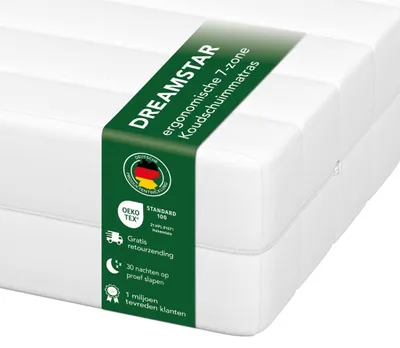 Productafbeelding van Ergonomische koudschuimmatras met 7 zones | 160 x 200 cm | 16 cm dik | Hardheid H2 & H3 | DREAMSTAR Easy Flex
