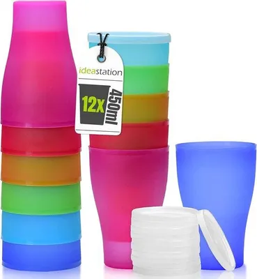 Image de Lot de 12 gobelets en plastique de 450 ml, colorés, réutilisables et incassables. Gobelets de fête, vaisselle de table pour les fêtes, vaisselle de camping, verres à boire, pour enfants
