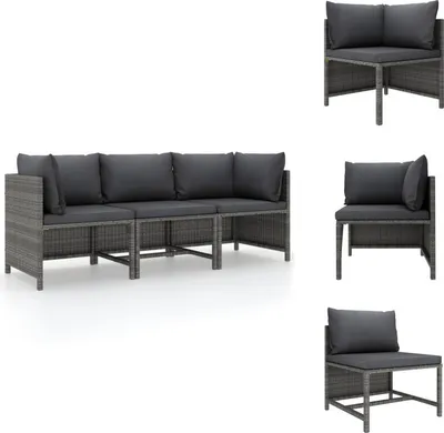 Produktbild von vidaXL 3-Sitzer-Gartensofa mit Kissen Grau Poly Rattan -  Gartensofaelemente