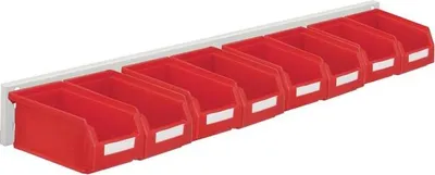 Produktbild von RasterPlan Sichtlagerkastenset H100xB920xT180mm Stahlblech/Polyethylen Ku.rot 8xGr.7 - 4202.52.5213